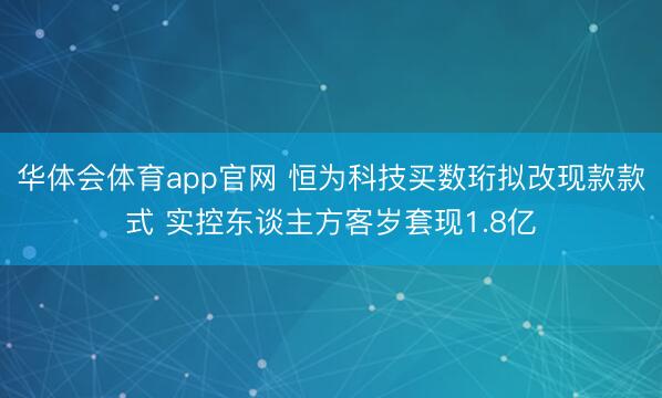 华体会体育app官网 恒为科技买数珩拟改现款款式 实控东谈主方客岁套现1.8亿